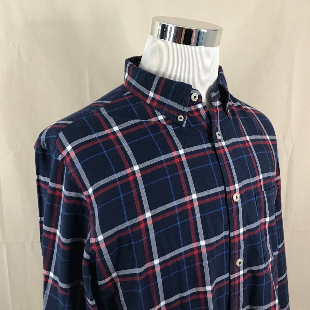 Brooks Brothers Red Fleece XL Slim Fit Button Down Shirt Navy Plaid Flannel